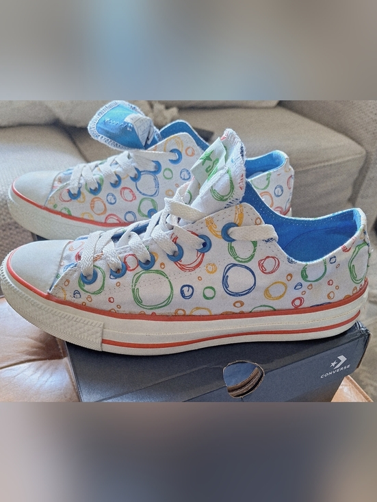 Converse Shoes - Converse White Canvas Sneakers with Multicolor Bubble Print